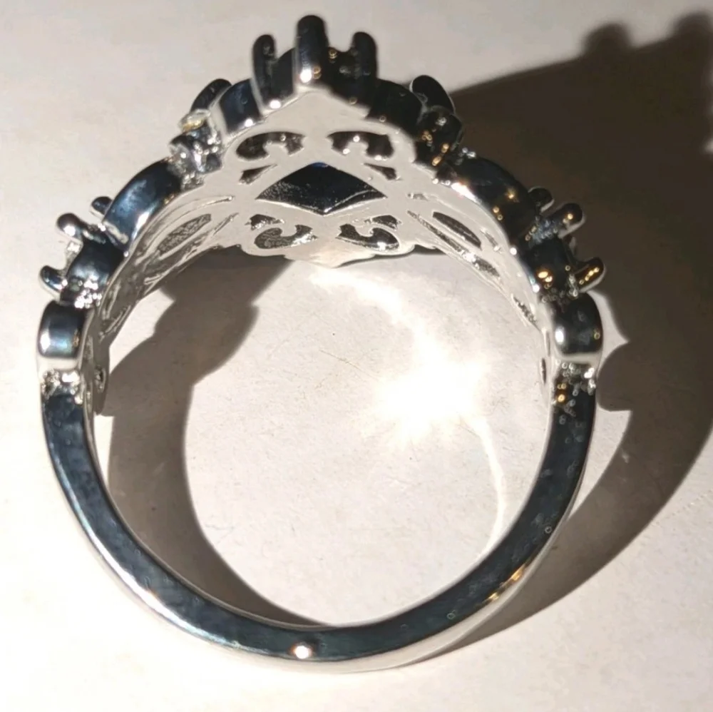 Ladie's Vintage Design Princess Cut Lab Created Sapphire Engagement Ring